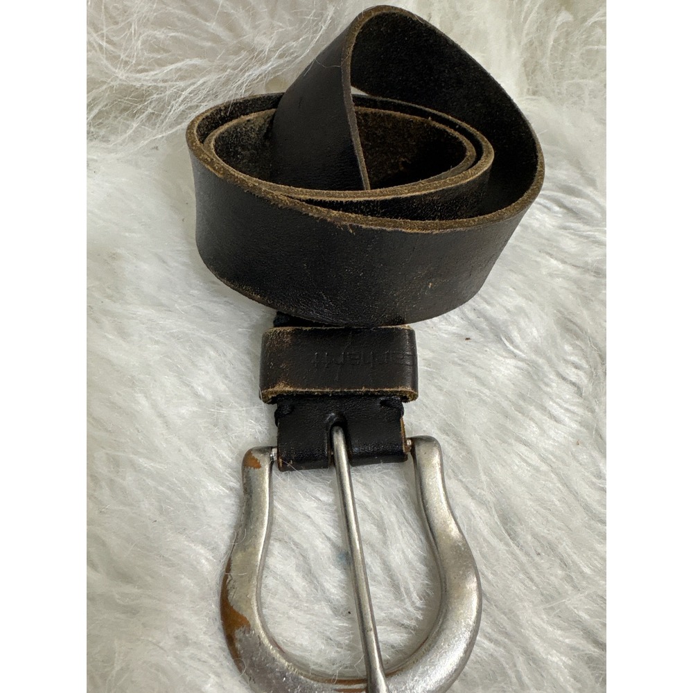 Carhartt Mens Black Genuine Leather Work Belt Silver Buckle Distressed Sz 30-34